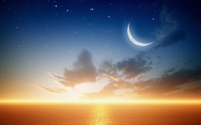 Crescent moon ocean sunset dawn free wallpaper for desktop - medium preview image