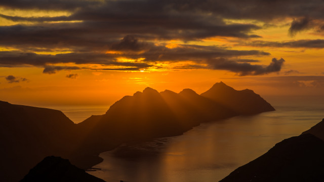 Sunset mountain range water cityscape free wallpaper for desktop - medium preview image