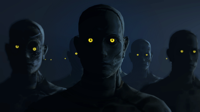Glowing eyes dark room yellow free wallpaper for desktop - medium preview image
