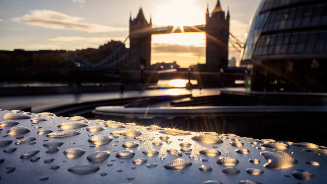 Bridge water drops sunset building free wallpaper for desktop - medium preview image