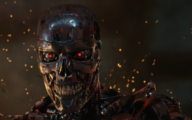 Robot skull red eyes cybernetic free wallpaper for desktop - medium preview image