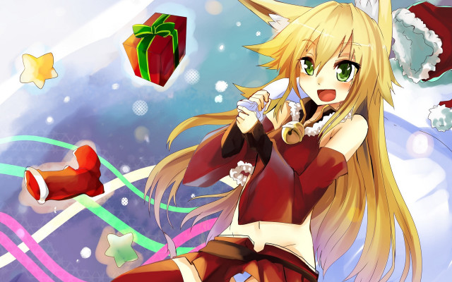Anime girl santa dress cellphone free wallpaper for desktop - medium preview image