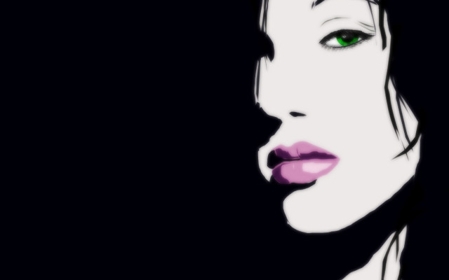 Gothic portrait greeneyes pinklips blackwhite free wallpaper for desktop - medium preview image