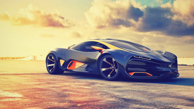 Futuristic car runway cloudy sky free wallpaper for desktop - medium preview image