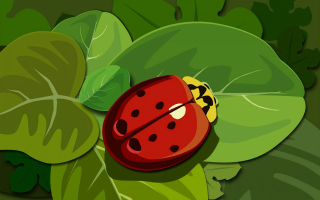 Ladybug green leaf ecological art free wallpaper for desktop - medium preview image
