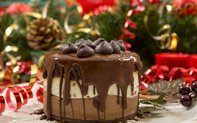 Chocolate cake christmas decorations bokeh free wallpaper for desktop - medium preview image
