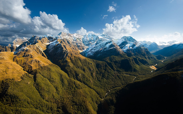 Mountain range valley river clouds free wallpaper for desktop - medium preview image