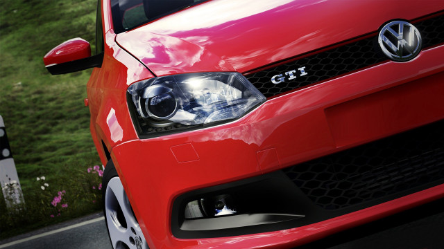 Red car parked road sign free wallpaper for desktop - medium preview image