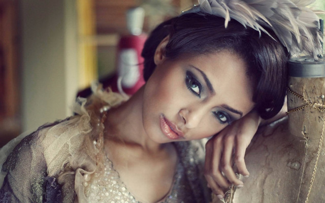 Gothic fashion portrait feathered headband free wallpaper for desktop - medium preview image