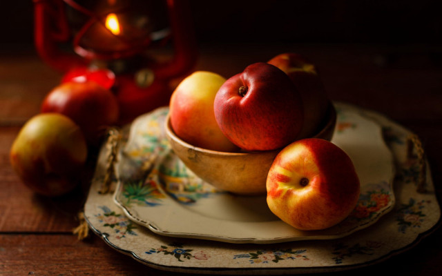 Bowl apples plate candle tealight free wallpaper for desktop - medium preview image