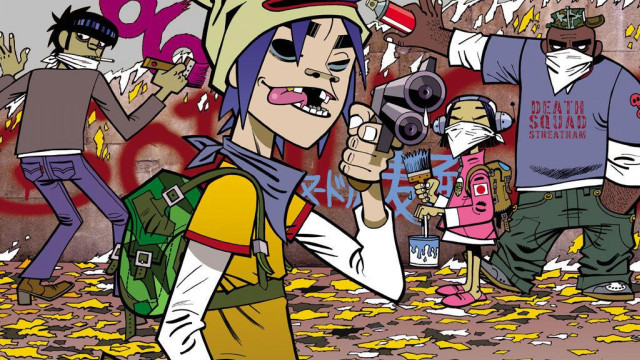 Cartoon girl camera group graffiti free wallpaper for desktop - medium preview image