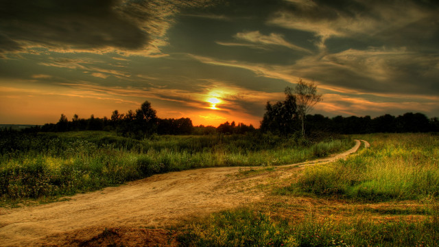 Dirt road sunset clouds landscape #2 free wallpaper for desktop - medium preview image