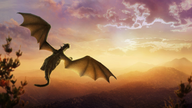 Dragon mountain sunset fantasy wings free wallpaper for desktop - medium preview image