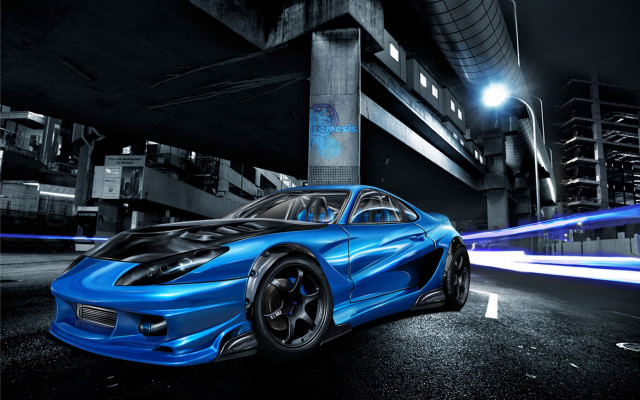 Blue sports car night street #3 free wallpaper for desktop - medium preview image