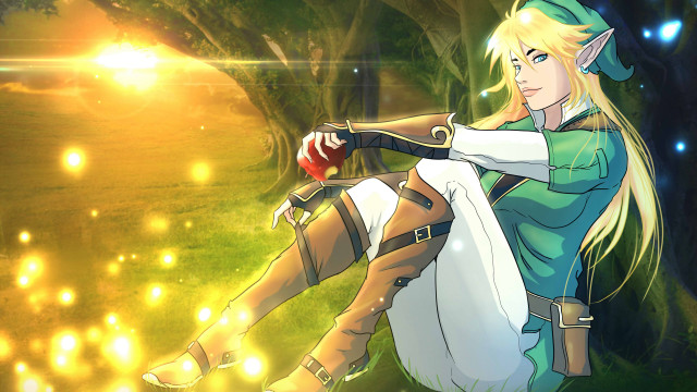 Woman sitting tree sword glowing free wallpaper for desktop - medium preview image