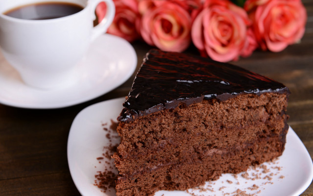Chocolate cake coffee roses table free wallpaper for desktop - medium preview image
