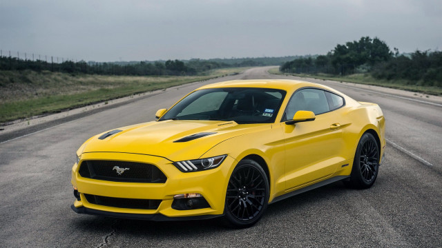 Yellow mustang rural road nature free wallpaper for desktop - medium preview image