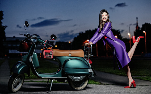 Woman purple dress moped red free wallpaper for desktop - medium preview image
