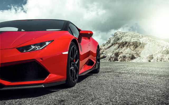 Red sports car mountains clouds free wallpaper for desktop - medium preview image