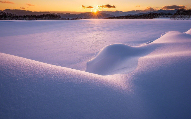 Snow covered field sunset clouds free wallpaper for desktop - medium preview image