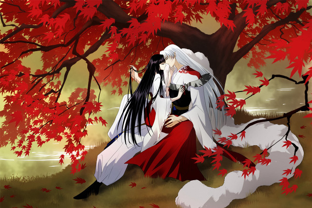 Anime couple fall leaves forest free wallpaper for desktop - medium preview image