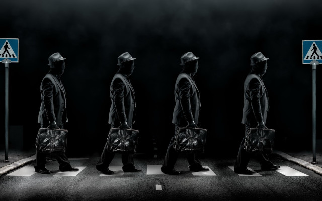 Group people crossing street blue free wallpaper for desktop - medium preview image