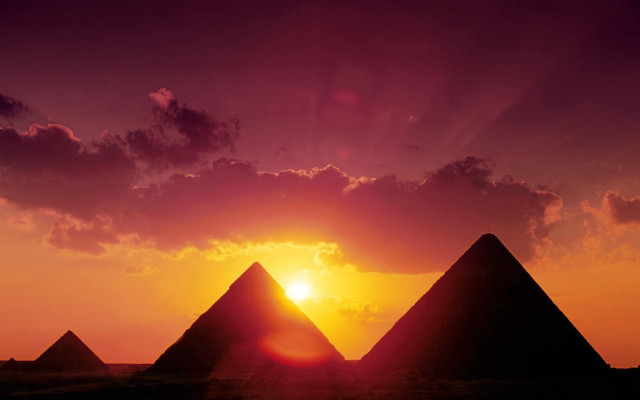 Giza pyramids sunset cloudy sky free wallpaper for desktop - medium preview image