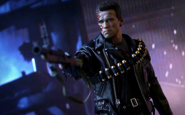 Man neon blue light tiltshift free wallpaper for desktop - medium preview image