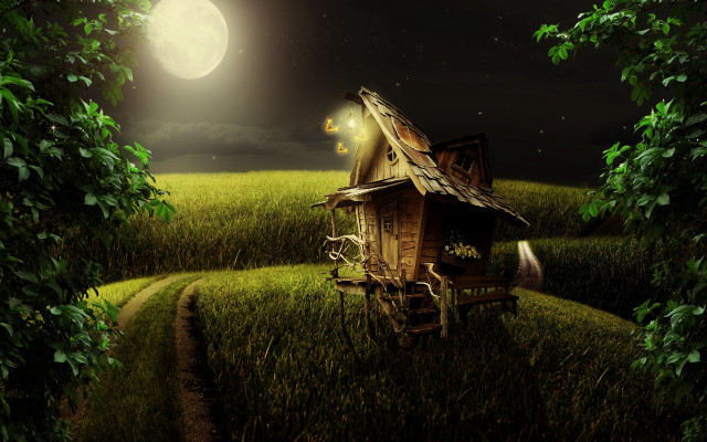 House field moon path fantasy free wallpaper for desktop - medium preview image