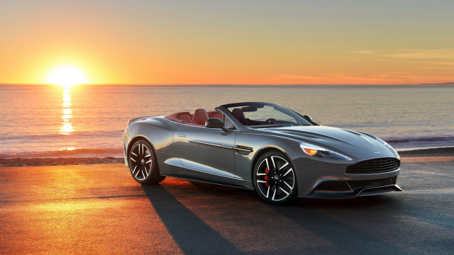 Silver sports car beach sunset #4 free wallpaper for desktop - medium preview image