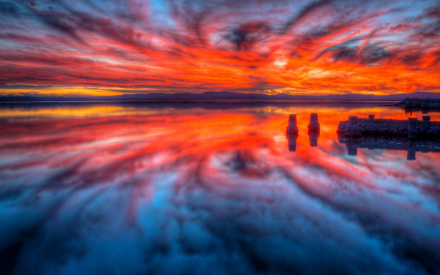 Colorful sunset lake clouds dock free wallpaper for desktop - medium preview image