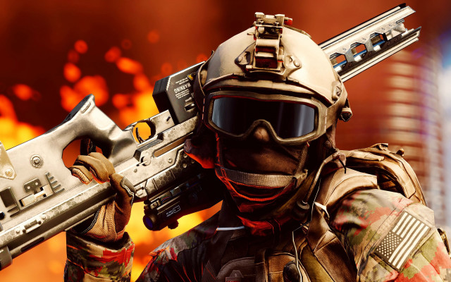 Man helmet gun flames cinematic free wallpaper for desktop - medium preview image