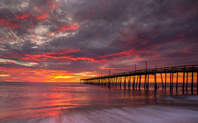 Pier sunset red sky water free wallpaper for desktop - medium preview image