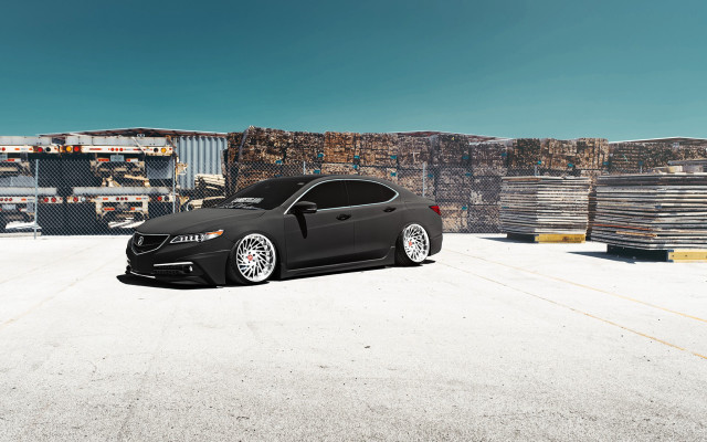 Black car building pallets sky free wallpaper for desktop - medium preview image