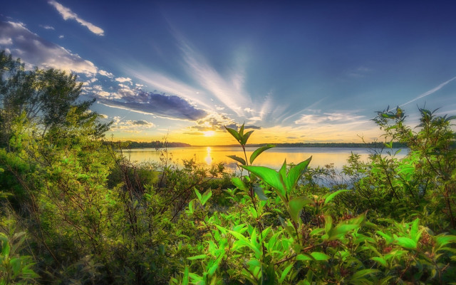 Sunset lake nature trees clouds free wallpaper for desktop - medium preview image