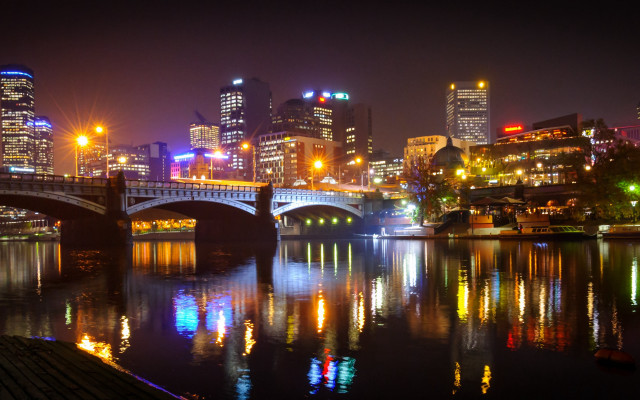 City skyline night bridge river #36 free wallpaper for desktop - medium preview image