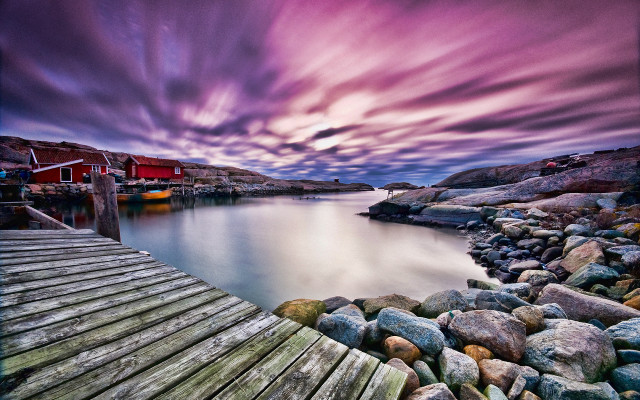 Dock red house rocky shore free wallpaper for desktop - medium preview image