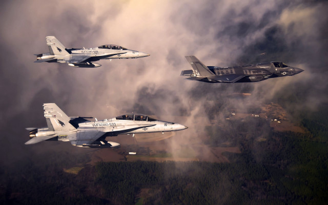 Fighter jets cloudy sky forest free wallpaper for desktop - medium preview image