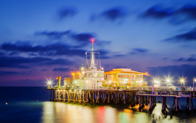 Pier building lights night clouds free wallpaper for desktop - medium preview image