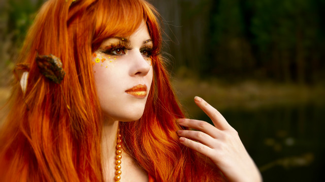 Red hair gothic portrait flower free wallpaper for desktop - medium preview image