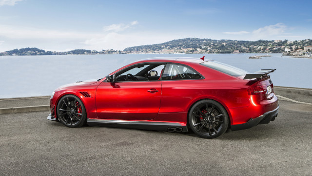 Red car water city mountain free wallpaper for desktop - medium preview image