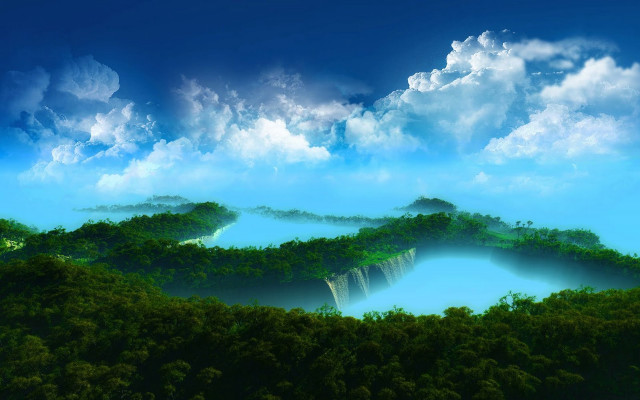 Landscape lake trees foreground blue free wallpaper for desktop - medium preview image
