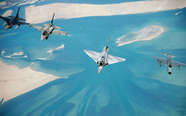 Fighter jets formation aerial view free wallpaper for desktop - medium preview image