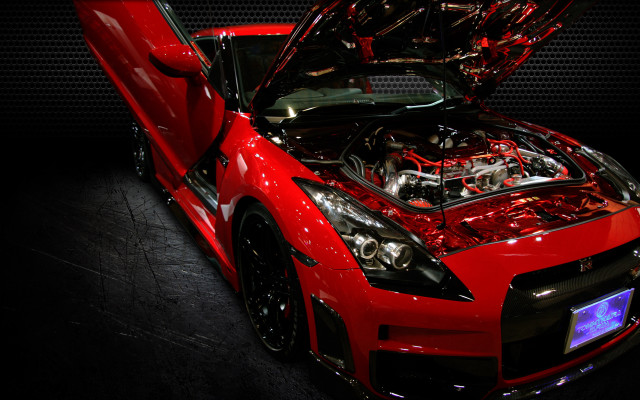 Red sports car engine open free wallpaper for desktop - medium preview image