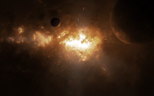 Bright sun two planets black free wallpaper for desktop - medium preview image