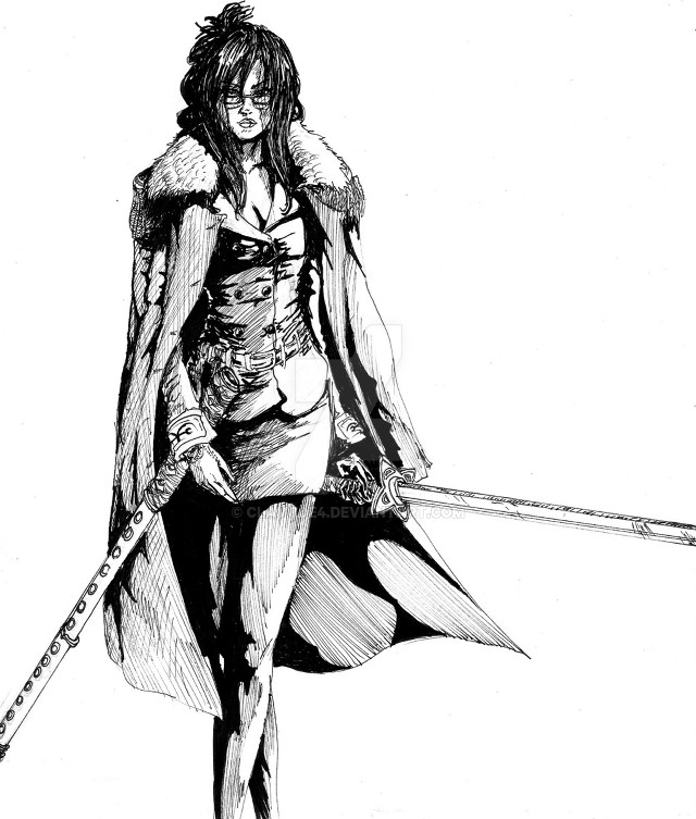 Woman sword cape drawing art free wallpaper for tablet - medium preview image