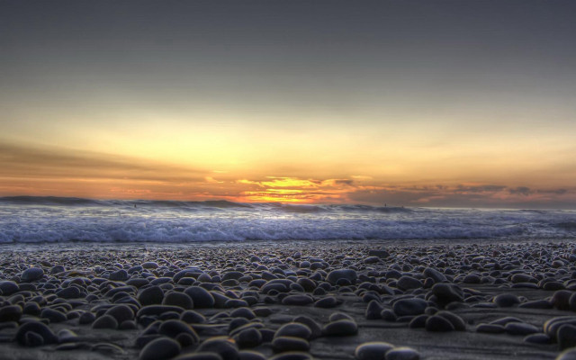 Beach rocks sunset wave landscape free wallpaper for desktop - medium preview image