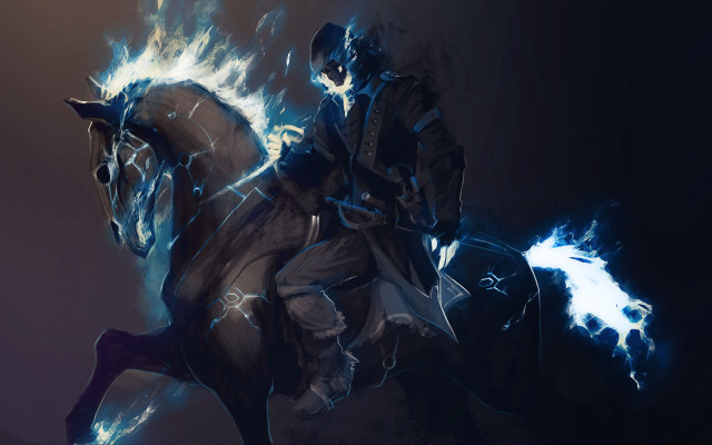 Horse blue flames sword magic free wallpaper for desktop - medium preview image