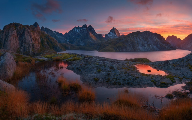 Sunset mountain lake nature forest free wallpaper for desktop - medium preview image