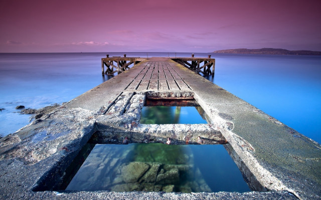 Dusk pink sky pier ocean free wallpaper for desktop - medium preview image